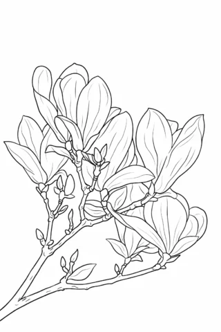 Розмальовки пори року: Магнолія — ніжне весняне цвітіння скачати та роздрукувати в форматі А4
