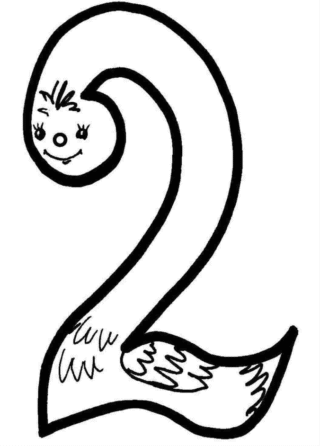 Розвиваючі розмальовки цифра 2 з милим лебедиком скачати та роздрукувати в форматі А4
