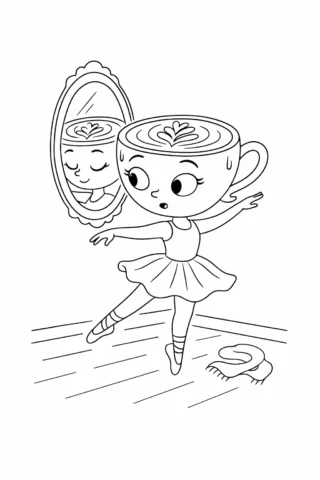 Розмальовка «Балерина-капучино біля дзеркала» скачати та роздрукувати в форматі А4