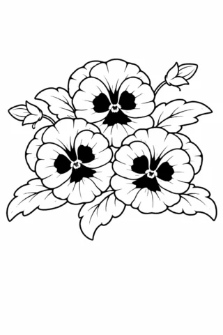 Розмальовка «Квіти фіалки з листям» скачати та роздрукувати в форматі А4