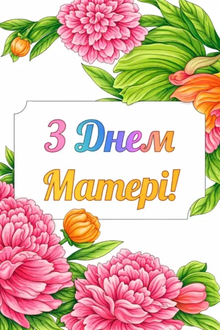 малюнки вітальна листівка «З Днем Матері» з квітковим орнаментом скачати та роздрукувати в форматі А4
