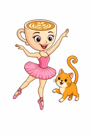 Розмальовка «Балерина-капучино та милий котик» скачати та роздрукувати в форматі А4