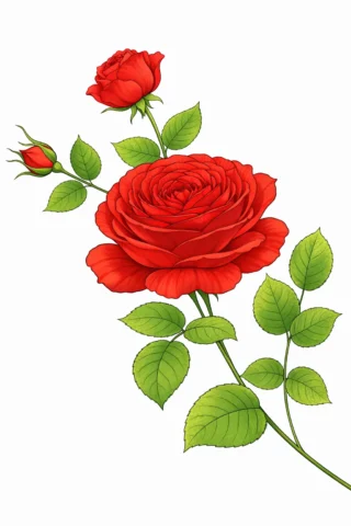 Малюнок «Гілка троянд з бутонами та листям» скачати та роздрукувати в форматі А4