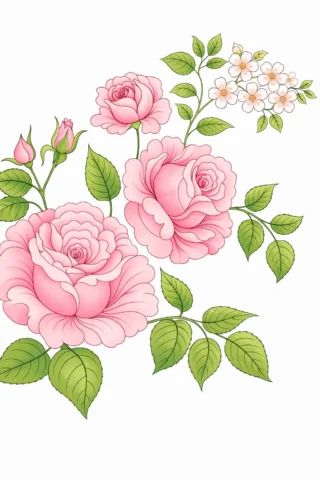 Малюнок «Квітуча шипшина з трояндами» скачати та роздрукувати в форматі А4