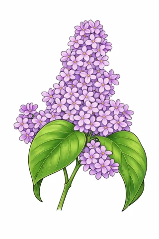 Малюнок «Квітучий бузок з листям» скачати та роздрукувати в форматі А4