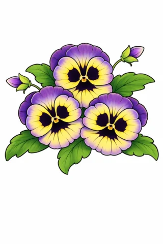 Розмальовка «Квіти фіалки з листям» скачати та роздрукувати в форматі А4