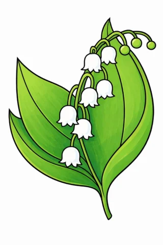 Розмальовка «Ніжна конвалія з листям» скачати та роздрукувати в форматі А4