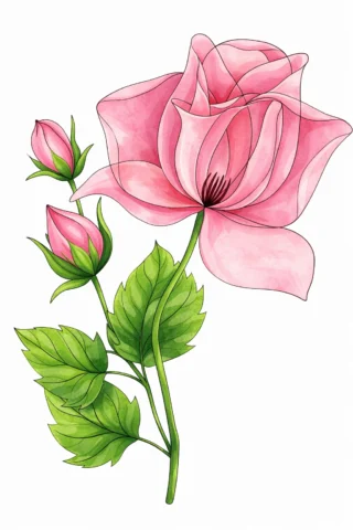 Розмальовки до свят: ніжна троянда з бутоном скачати та роздрукувати в форматі А4