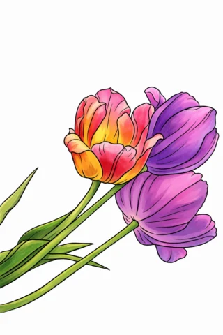 МАлюнки до свят: ніжні тюльпани весняний букет скачати та роздрукувати в форматі А4