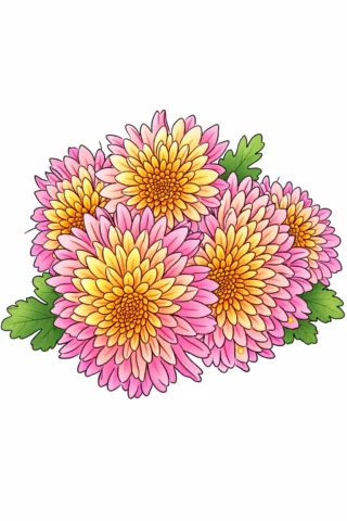 Малюнки до свят: пишні хризантеми святкова композиція скачати та роздрукувати в форматі А4
