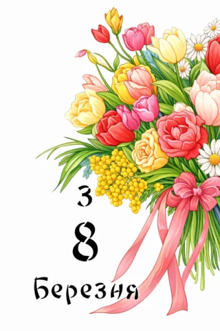 Малюнки до свят: святковий букет квітів до 8 березня скачати та роздрукувати в форматі А4