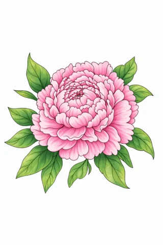 Малюнок «Велика півонія з листям» скачати та роздрукувати в форматі А4