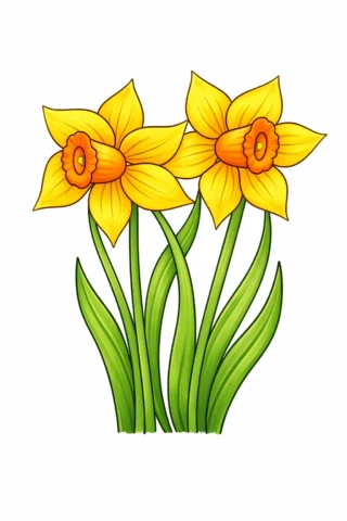 Розмальовка «Весняні нарциси з листям» скачати та роздрукувати в форматі А4