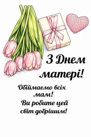 Розмальовка вітальна листівка «З Днем матері! Обіймаємо всіх мам» скачати та роздрукувати в форматі А4