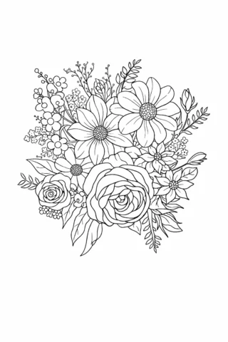 Розмальовки до свят: святковий букет квітів скачати та роздрукувати в форматі А4