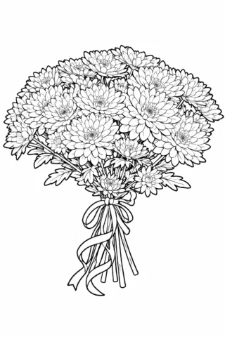 Розмальовки до свят: святковий букет хризантем скачати та роздрукувати в форматі А4