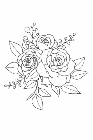 Розмальовки до свят: святкова композиція з троянд скачати та роздрукувати в форматі А4