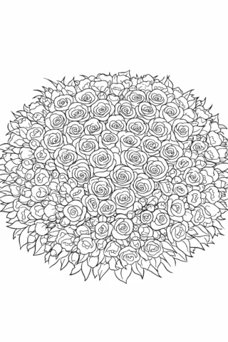 Розмальовки до свят: великий святковий букет троянд скачати та роздрукувати в форматі А4