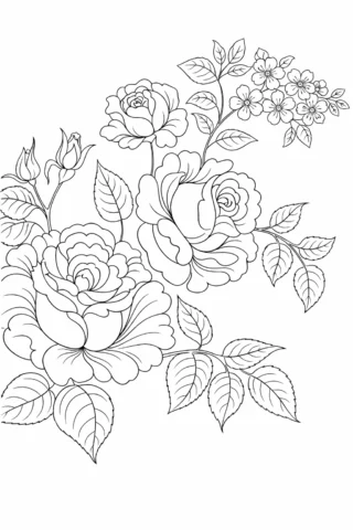Alt (для картинки): Розмальовка «Квітуча шипшина з трояндами» скачати та роздрукувати в форматі А4