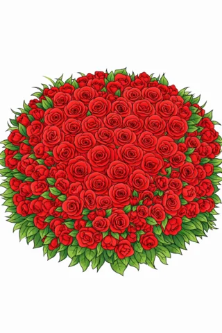 Розмальовки до свят: великий святковий букет троянд скачати та роздрукувати в форматі А4