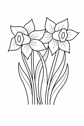 Розмальовка «Весняні нарциси з листям» скачати та роздрукувати в форматі А4