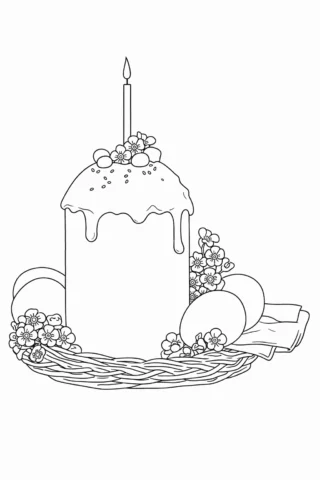 Розмальовки до свят: великодня паска зі свічкою та писанками скачати та роздрукувати в форматі А4