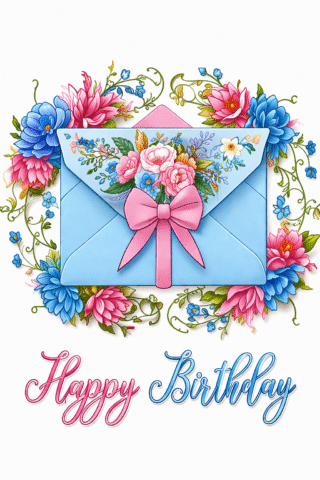 Малюнок «Листівка з днем народження з квітами» скачати та роздрукувати в форматі А4
