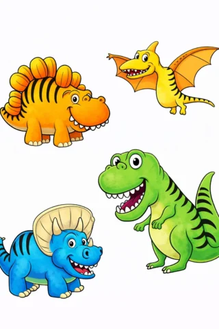 Розмальовка «Милі динозаврики» скачати та роздрукувати в форматі А4