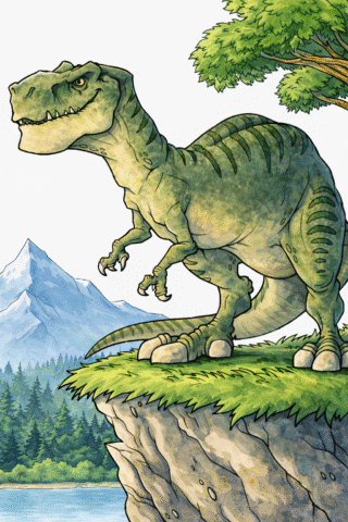 Малюнок «Аллозавр на скелі» скачати та роздрукувати в форматі А4