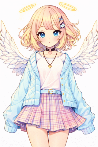 Розмальовка «Аніме дівчина-янгол» скачати та роздрукувати в форматі А4