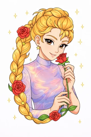 Малюнок «Аніме дівчина з трояндою» скачати та роздрукувати в форматі А4