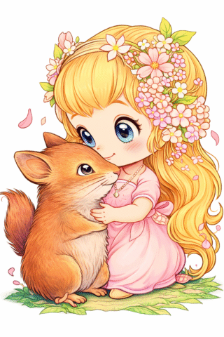 Малюнок «Мила дівчинка з лисеням» скачати та роздрукувати в форматі А4