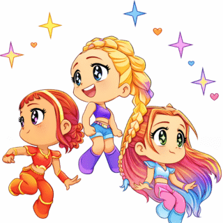 Малюнок «Чібі подружки в небі» скачати та роздрукувати в форматі А4