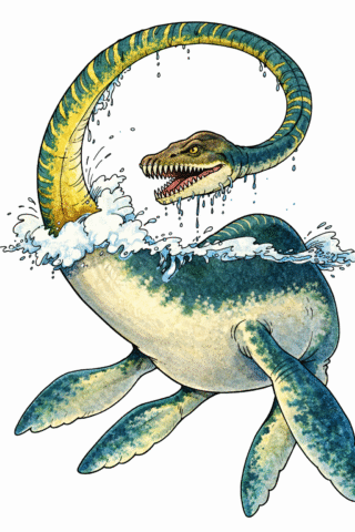 Малюнок «Еласмозавр у хвилях» скачати та роздрукувати в форматі А4