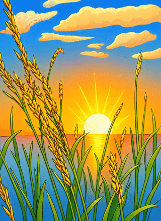 Малюнок «Захід сонця над польовими травами» скачати та роздрукувати в форматі А4