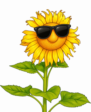 Малюнок «Соняшник у сонцезахисних окулярах» скачати та роздрукувати в форматі А4