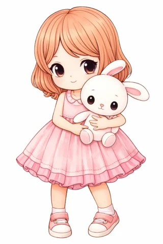Малюнок «Мила дівчинка з зайчиком» скачати та роздрукувати в форматі А4