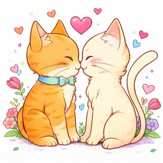 Малюнок «Закохані кошенята» скачати та роздрукувати в форматі А4