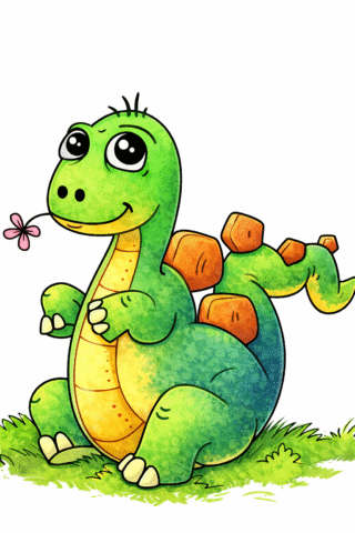 Розмальовка «Милий динозаврик з метеликом» скачати та роздрукувати в форматі А4
