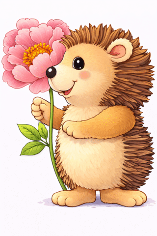 Розмальовка «Милий їжачок з квіткою» скачати та роздрукувати в форматі А4
