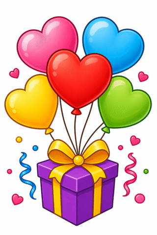 Малюнок «Святковий подарунок із сердечками» скачати та роздрукувати в форматі А4