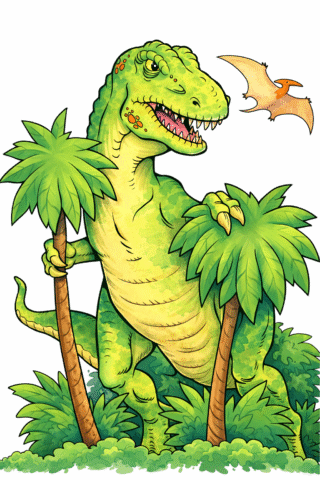 Розмальовка «Тиранозавр у доісторичному лісі» скачати та роздрукувати в форматі А4