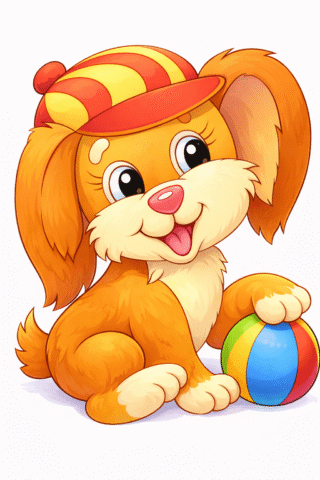 Малюнок «Веселе цуценя з м’ячиком» скачати та роздрукувати в форматі А4