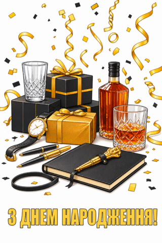 Малюнок «Святкова листівка з подарунками для чоловіка» скачати та роздрукувати в форматі А4