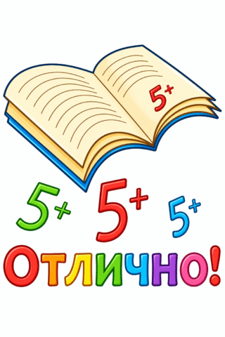 Малюнок «Відмінно! Оцінка 5+» скачати та роздрукувати в форматі А4