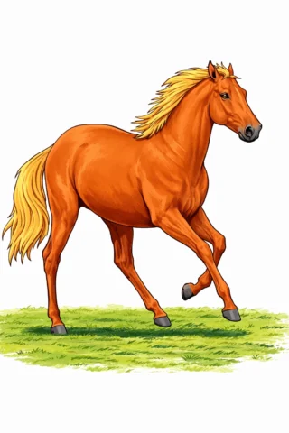 Малюнок «Гарний кінь на пасовищі» скачати та роздрукувати в форматі А4