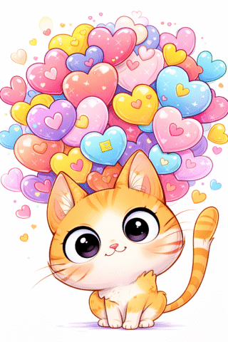 Малюнок «Кошеня з сердечками» скачати та роздрукувати в форматі А4