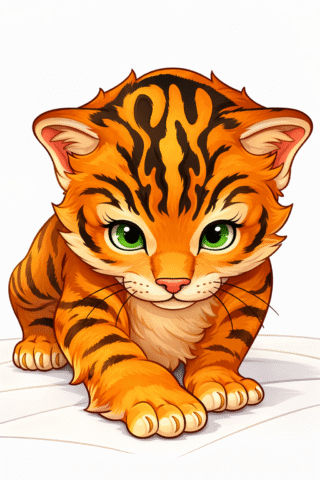Малюнок «Миле тигреня з великими очима» скачати та роздрукувати в форматі А4