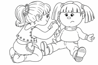 Розмальовка «Допомога подрузі — гарні манери» скачати та роздрукувати в форматі А4