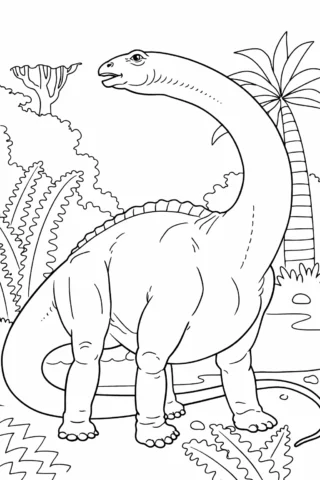 Розмальовка «Диплодок у доісторичному лісі» скачати та роздрукувати в форматі А4